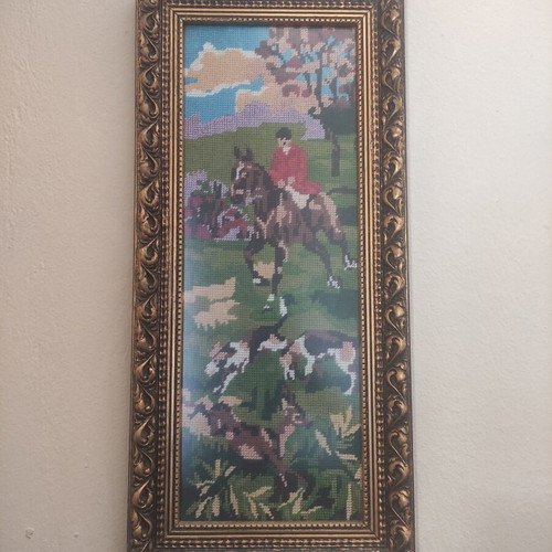 Vintage Gobelin tapestry 'English Hunting with Horse' (54x25 cm)