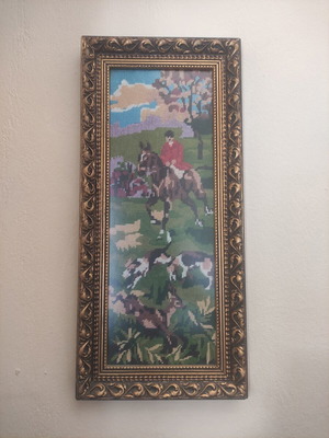 Vintage Gobelin tapestry 'English Hunting with Horse' (54x25 cm)