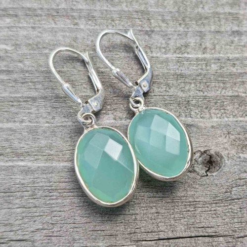 Silver Earrings with Aquamarine Chalcedony New