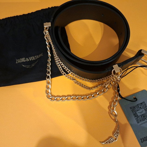 Zadig and Voltaire leather belt new, black with gold chain