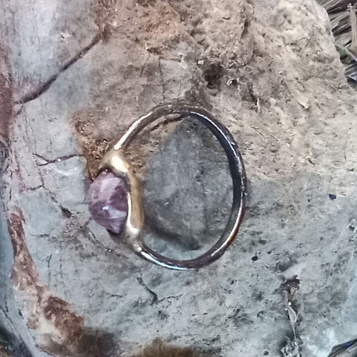 Silver handmade ring with large sapphire, 22k gold plated, like new