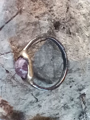 Silver handmade ring with large sapphire, 22k gold plated, like new