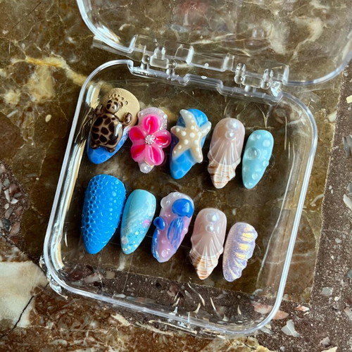 Handmade press-on nails set with summer design new