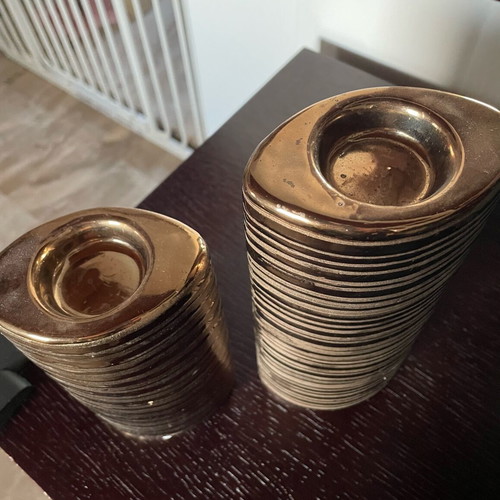 Ceramic candlesticks used for tealights in gold color, set of 2