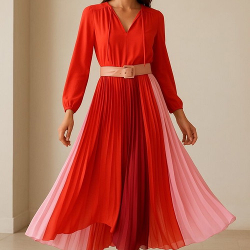 Maje No1 Pleated Midi Dress red-pink, like new