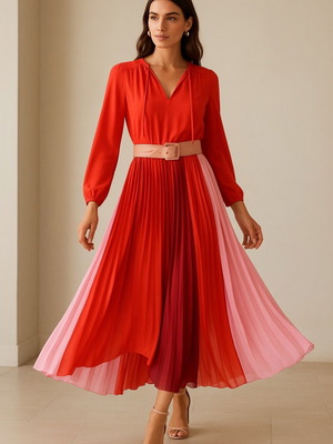 Maje No1 Pleated Midi Dress red-pink, like new