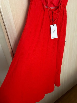 Dress new red A-line with back opening and front slit size L