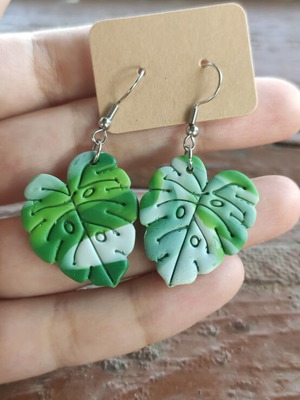 Handmade earrings from polymer clay with steel hooks green
