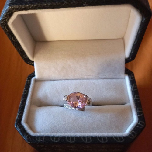 Galerie Tsangarakis sterling silver 925 platinum plated ring with pink zircon