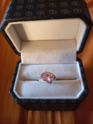 Galerie Tsangarakis sterling silver 925 platinum plated ring with pink zircon