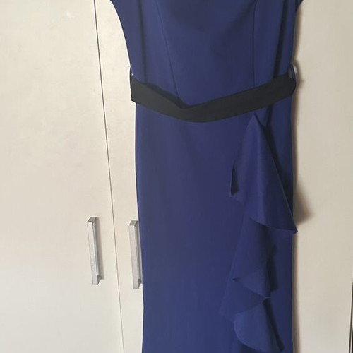 Blue formal dress, one size, elastic with neckline detail