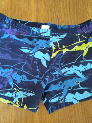 H&M boys' swim shorts used, size 5 years 110 cm, blue and yellow