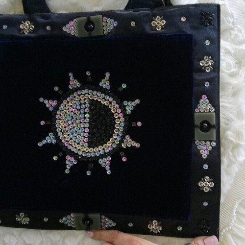 Handmade velvet handbag with embroidery 37x46 cm, new