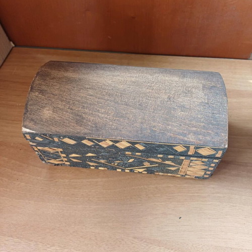Vintage handmade wooden box used with green felt lining