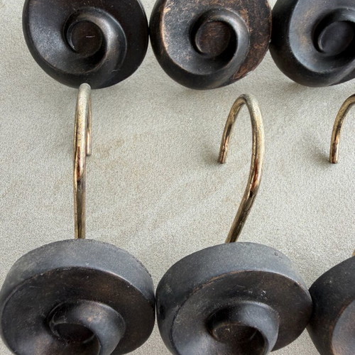 Vintage bronze spiral shower curtain hooks set of 12, like new
