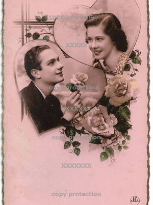 Romantic collectible postcard used with couple in love 1930-40