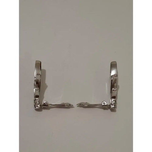 Christian Dior Fleur De Lis Clip On Rhinestone Earrings new, silver gray