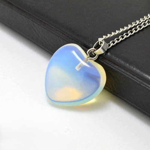 Opalite Heart Necklace new, 51 cm, stainless steel