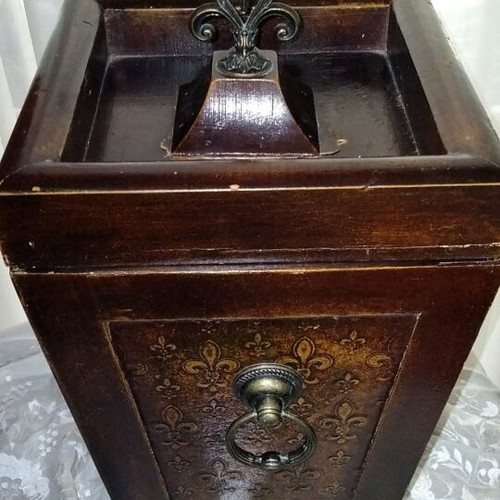 Antique 19th Century Wooden Cutlery or Candle Box with Fleur-de-lis, used