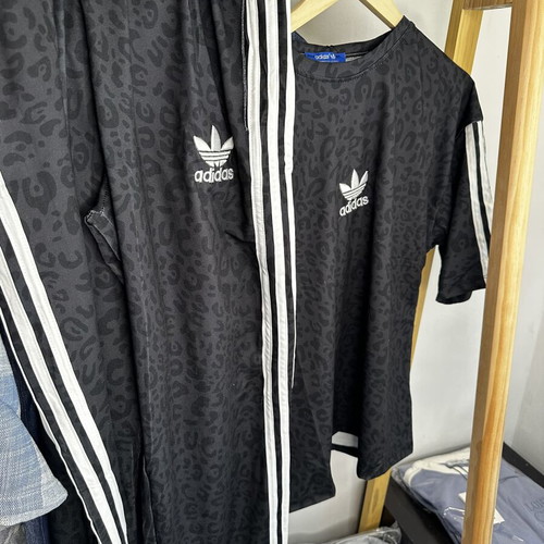 Adidas leopard set black pants with short-sleeve T-shirt new