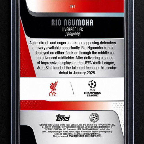 Topps Chrome Logofractor 2025-26 Rio Ngumoha RC /75 Liverpool card like new