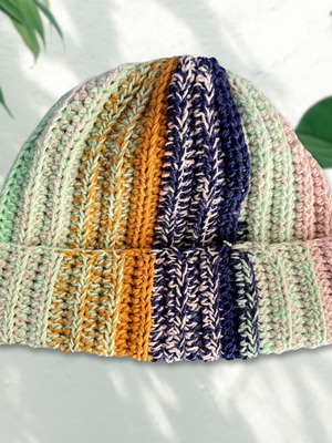 Handmade crochet beanie colorful, new, one size