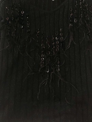 Zara knitted top new, black with beads and feathers, size M