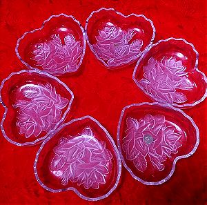 Σετ 6 μπολ/3 μπιζουτιερες σε σχήμα καρδιάς Riccardo/ Soga/ Mikasa "Mid Winter Rose" Japan 80'