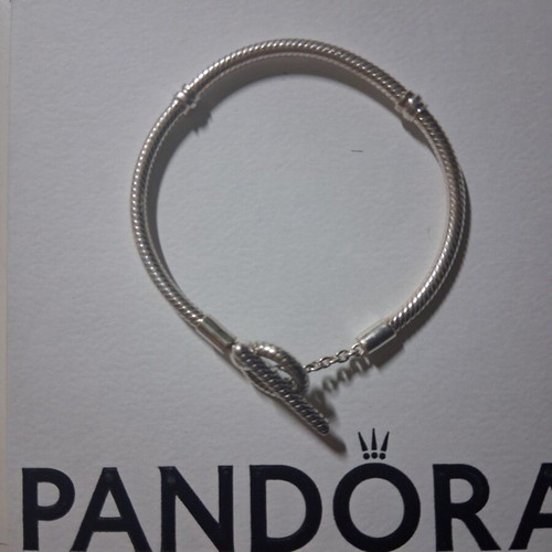 Pandora Moments bracelet with bar, rings and snake chain