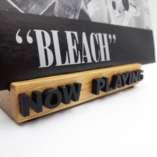 Wooden 'NOW PLAYING' vinyl record stand, handmade oak