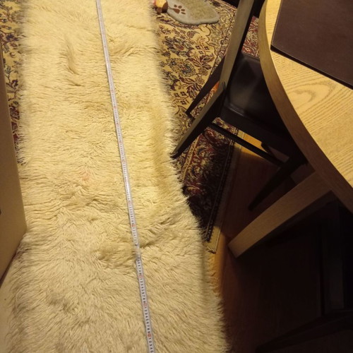 Veletza flokati rug used, white runner 230x64 cm