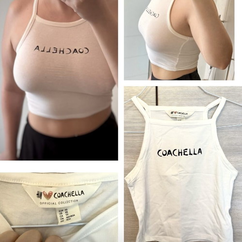 Coachella x H&M Limited White Cotton Tank Crop Top New