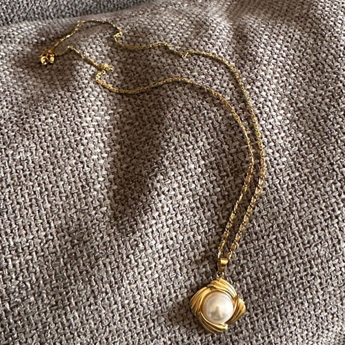 Vintage necklace with pearl gold-plated stainless steel new