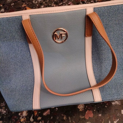 Women's shoulder bag in denim shade with brown details new