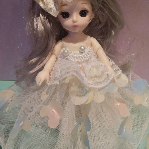 B.J.D Doll keychain with gray silver hair like new