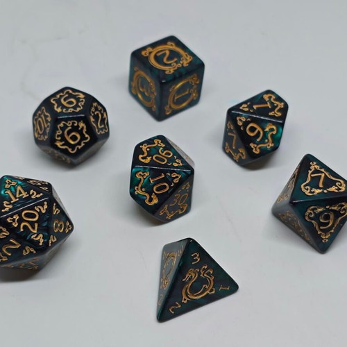RPG Dragon Marble Polyhedral Dice Set 7 Pieces like new