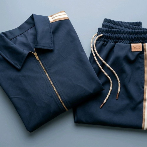 Sporty elegant women's set new, dark blue with beige