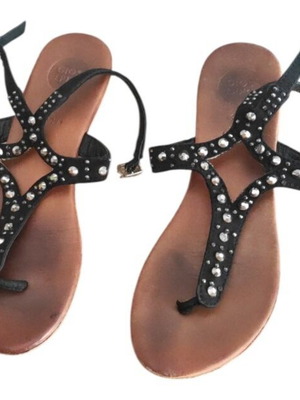 Gioseppo flat leather sandals with silver rhinestones size 38 used