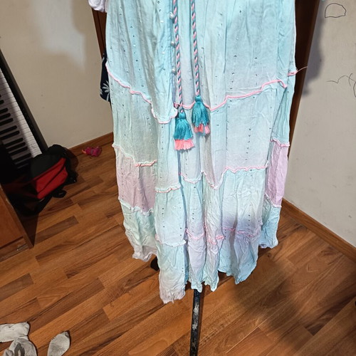 Indian summer dress, one size, cotton, pink and turquoise