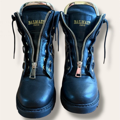 Balmain Paris Black Leather Boots New, Size 37