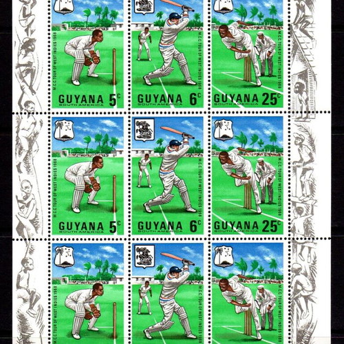 Guyana 1968 cricket-themed stamp sheet new