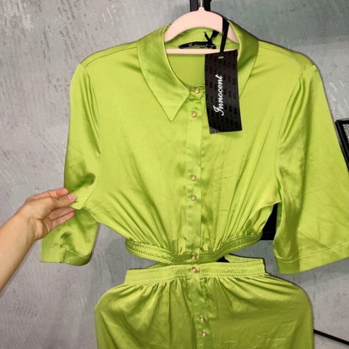 Innocent Lime Satin Cut-Out Maxi Dress new with tags, size S