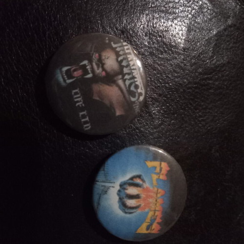 Greek 80s Metal Bands Pin Badges New, Thanatos Inc and The Flames
