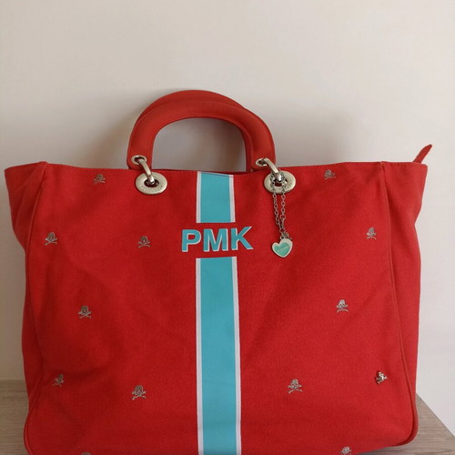 Pomikaki women's bag used, red, cotton and leather
