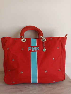 Pomikaki women's bag used, red, cotton and leather