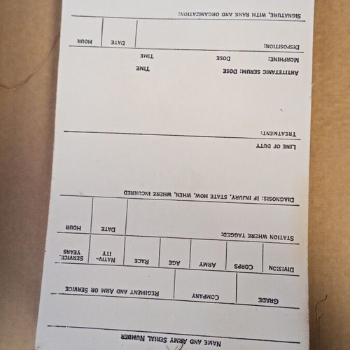 WW2 US Army Emergency Medical Tag Book 1940 new