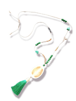 Boho necklace with nephrite pendant and 18K gold-plated tassel