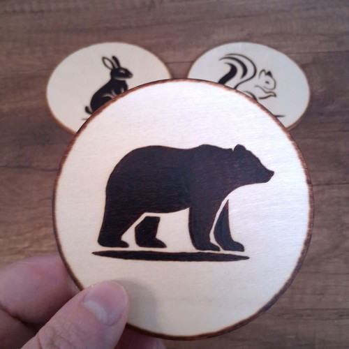 Set of 4 handmade coasters with pyrography, forest animals, new