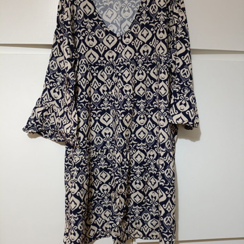 Blue dress blouse one size with 3/4 sleeve made in Italy viscose like new