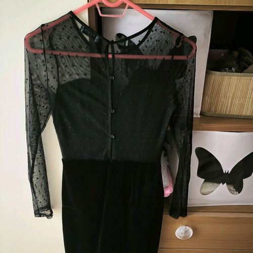 Loavies velvet dress with polka dot transparency like new, black